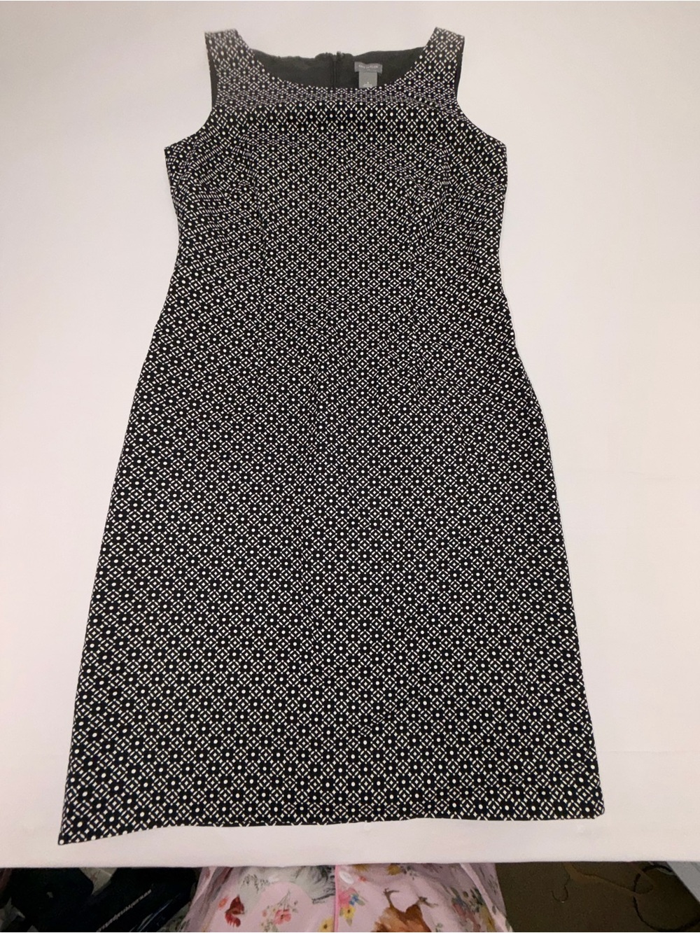 NWT Ann Taylor Dress Womens 8 Black White Geometric Cotton Sheath Sleeveless